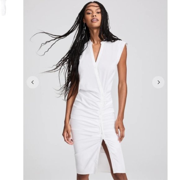 Veronica Beard White Ruched Shirtdress Size 6 - Picture 2 of 5